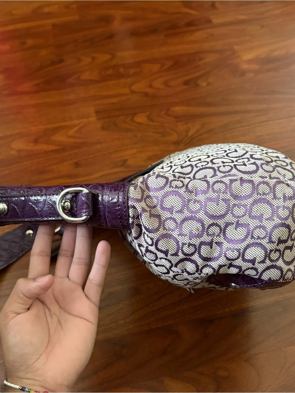 GUESS Vintage Y2K Hobo Baguette Monogram Purple Shoulder Bag Rare 2000s USA Cute